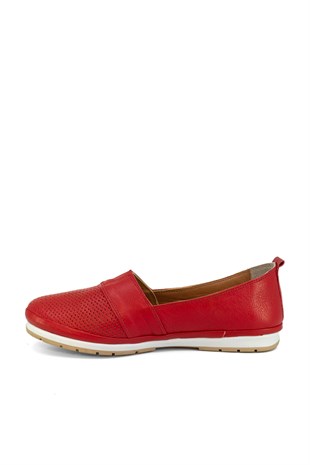 Ema Hakiki deri Günlük Kadın Ayakkabı  Kırmızı