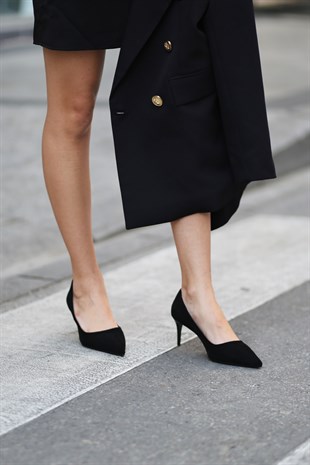 İris Kadın Topuklu Ayakkabı Siyah Süet