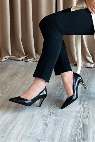 Still Kadın Günlük Topuklu Ayakkabı Siyah Kroko